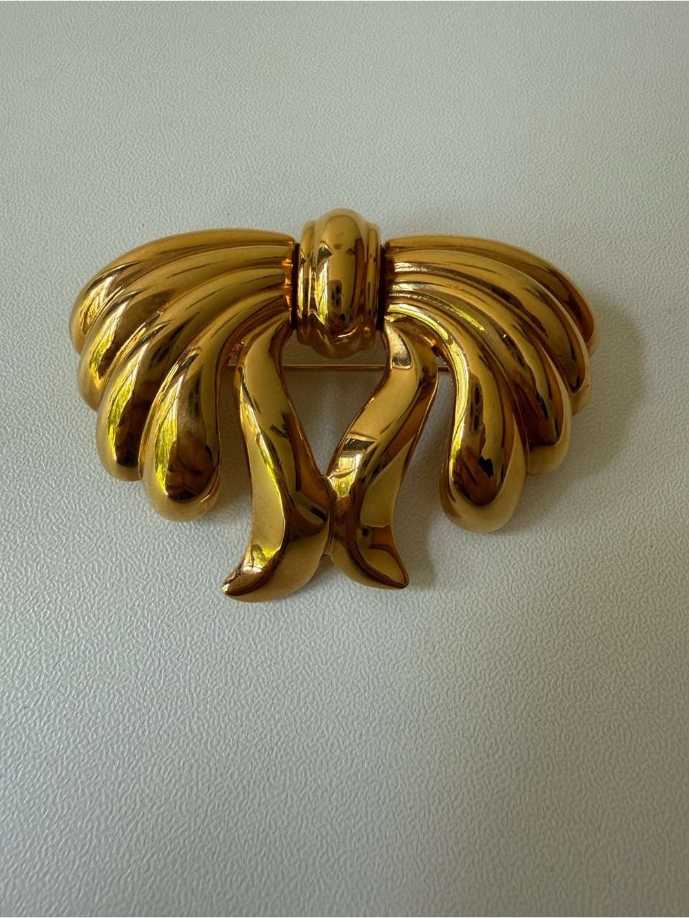 Monet Shiny Gold Ribbon-Style Brooch